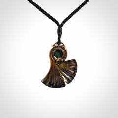Hand Crafted Bronze ginkgo leaf pendant with New Zealand Jade insert