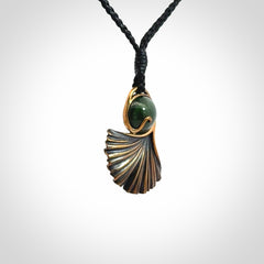 Hand Crafted Bronze ginkgo leaf pendant with New Zealand Jade insert