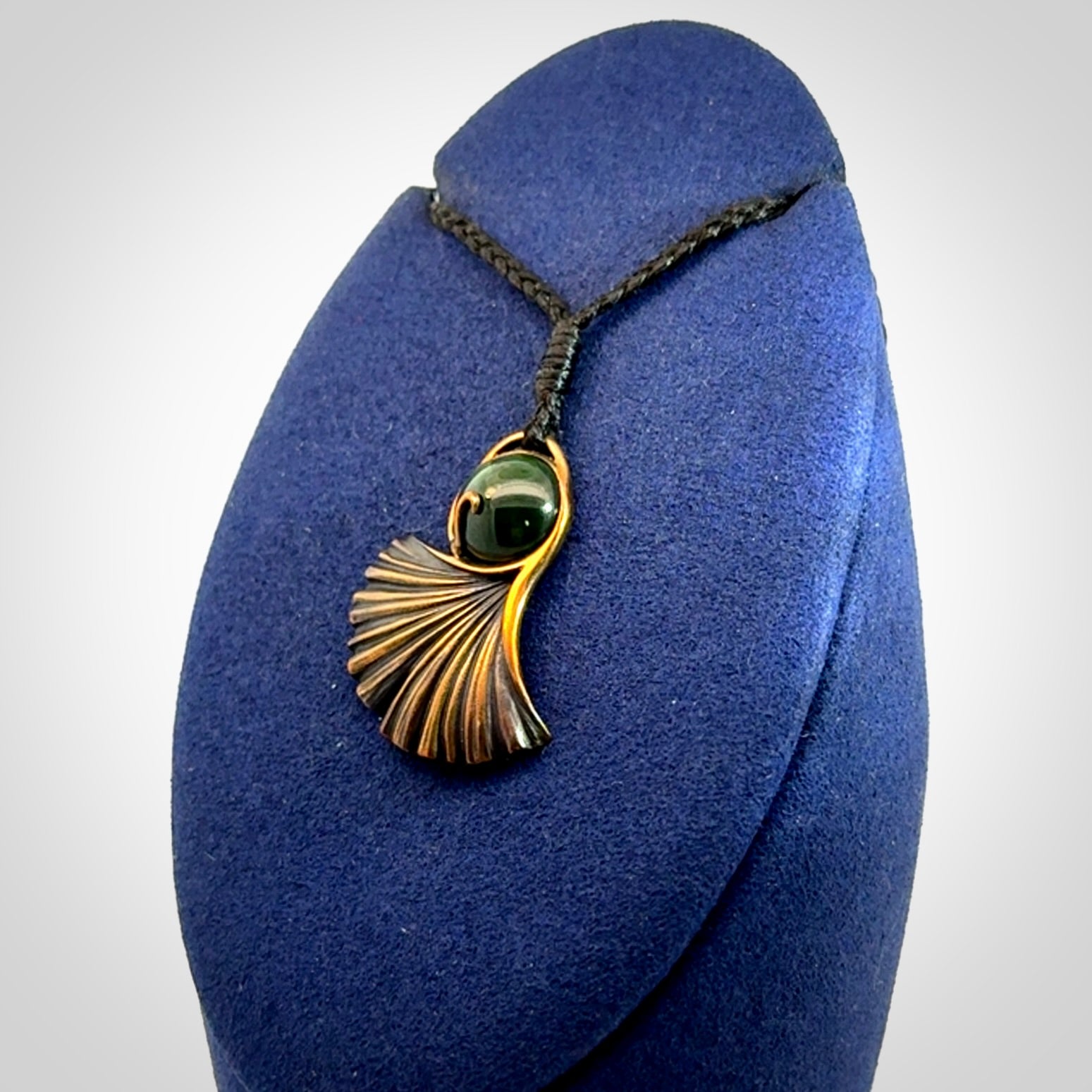 Hand Crafted Bronze ginkgo leaf pendant with New Zealand Jade insert
