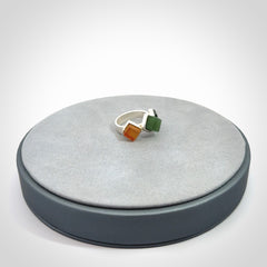 This is a handcrafted New Zealand Pounamu, Jade with Chalcedony and sterling silver ring. 