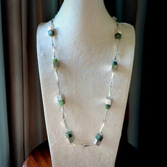 A photo of a sterling silver fashionable chain with New Zealand Jade. This is stylish woman's statement piece - hand crafted here in New Zealand. 