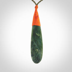 New Zealand flower jade drop pendant. Hand carved in New Zealand by NZ Pacific. Large New Zealand Jade roimata drop necklace. Drop pendant representing healing, comfort and compassion. Unisex pendants for lovers of Jade art to wear.