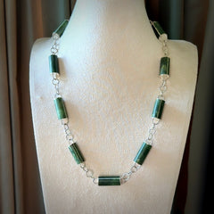 A photo of a sterling silver fashionable chain with New Zealand Jade. This is stylish womens statement piece - hand crafted here in New Zealand.