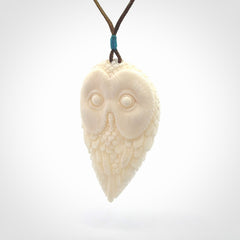 A Owl design carving, hand made for us from Bone. This pendant is provided with an adjustable cord.