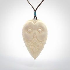A Owl design carving, hand made for us from Bone. This pendant is provided with an adjustable cord.