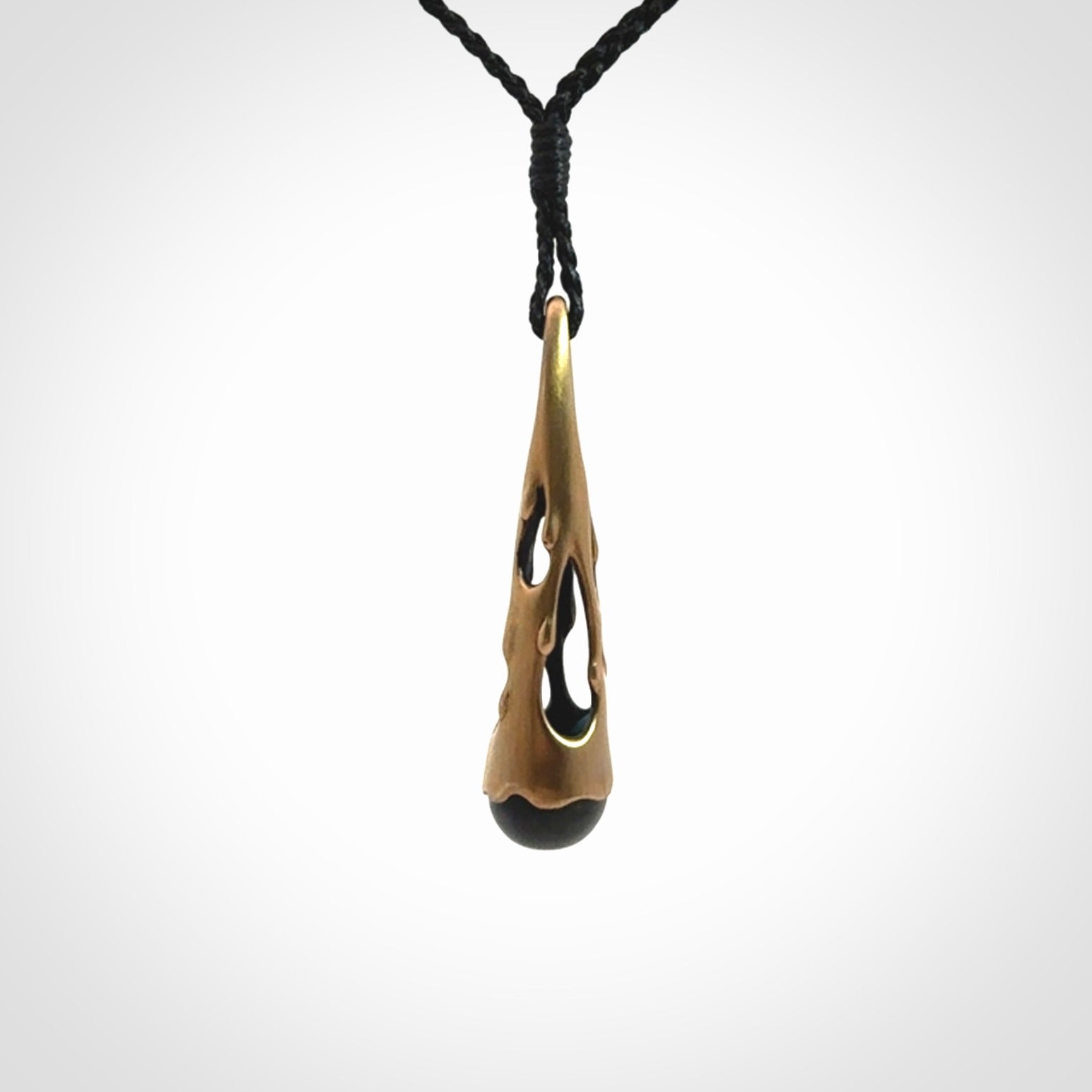 Hand crafted bronze drop pendant with New Zealand Jade insert