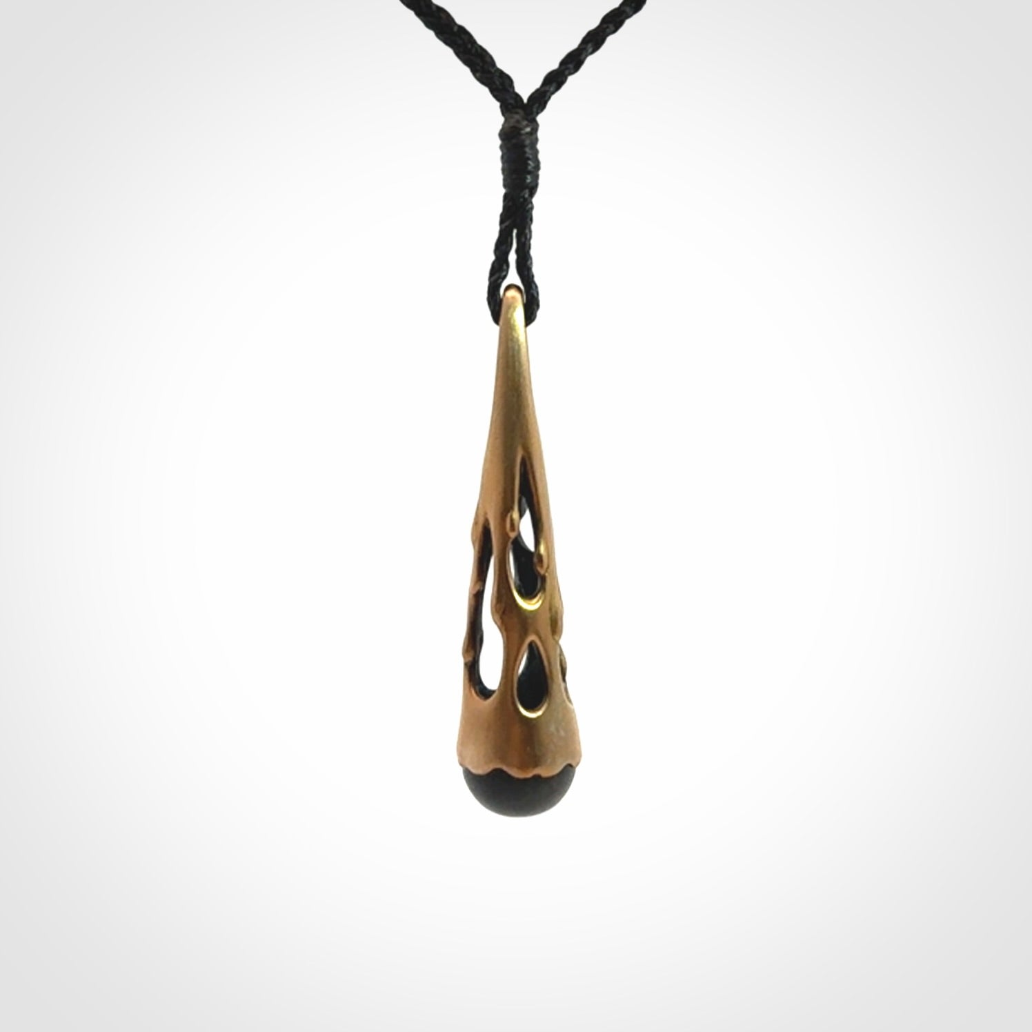 Hand crafted bronze drop pendant with New Zealand Jade insert