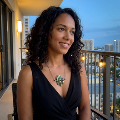 woman wearing jade and silver necklace
