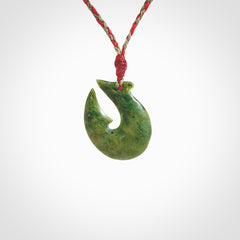 Hand carved New Zealand Jade Hook Pendant. Hand made Jade Hook, matau necklace provided with adjustable cord.