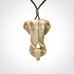 This is a triple elephant pendant, carved in a Deer Antler. The cord is length adjustable. Provided in a woven kete pouch and delivered with express courier.