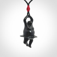Hand carved Black jade ballet dancer pendant. Hand carved by NZ Pacific. Black Jade jewellery for sale online. Ballerina pendant that is provided on a black adjustable cord and packaged in a woven kete pouch.