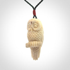 Hand Carved Deer Antler Owl Pendant