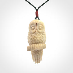 Hand Carved Deer Antler Owl Pendant