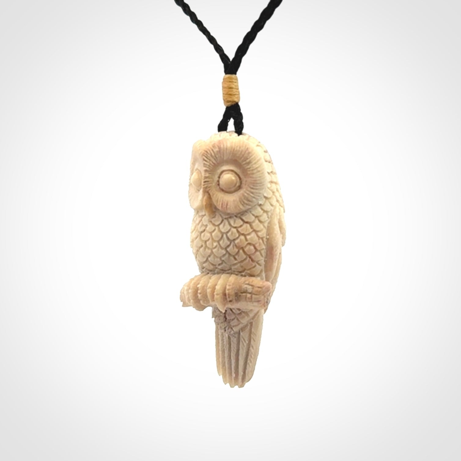 Hand Carved Deer Antler Owl Pendant
