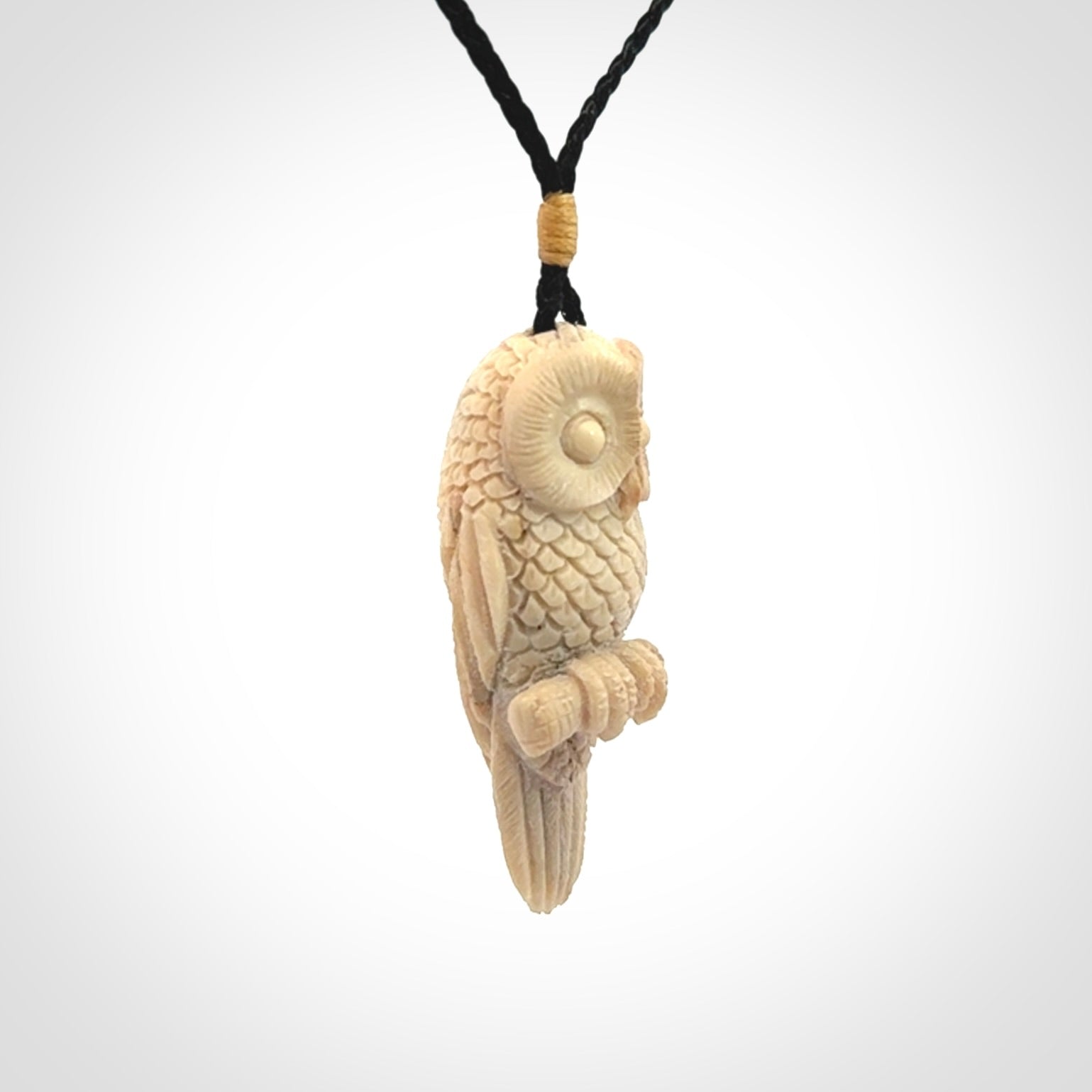 Hand Carved Deer Antler Owl Pendant