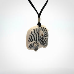 Hand carved Woolly Mammoth Tusk Zebra pendant