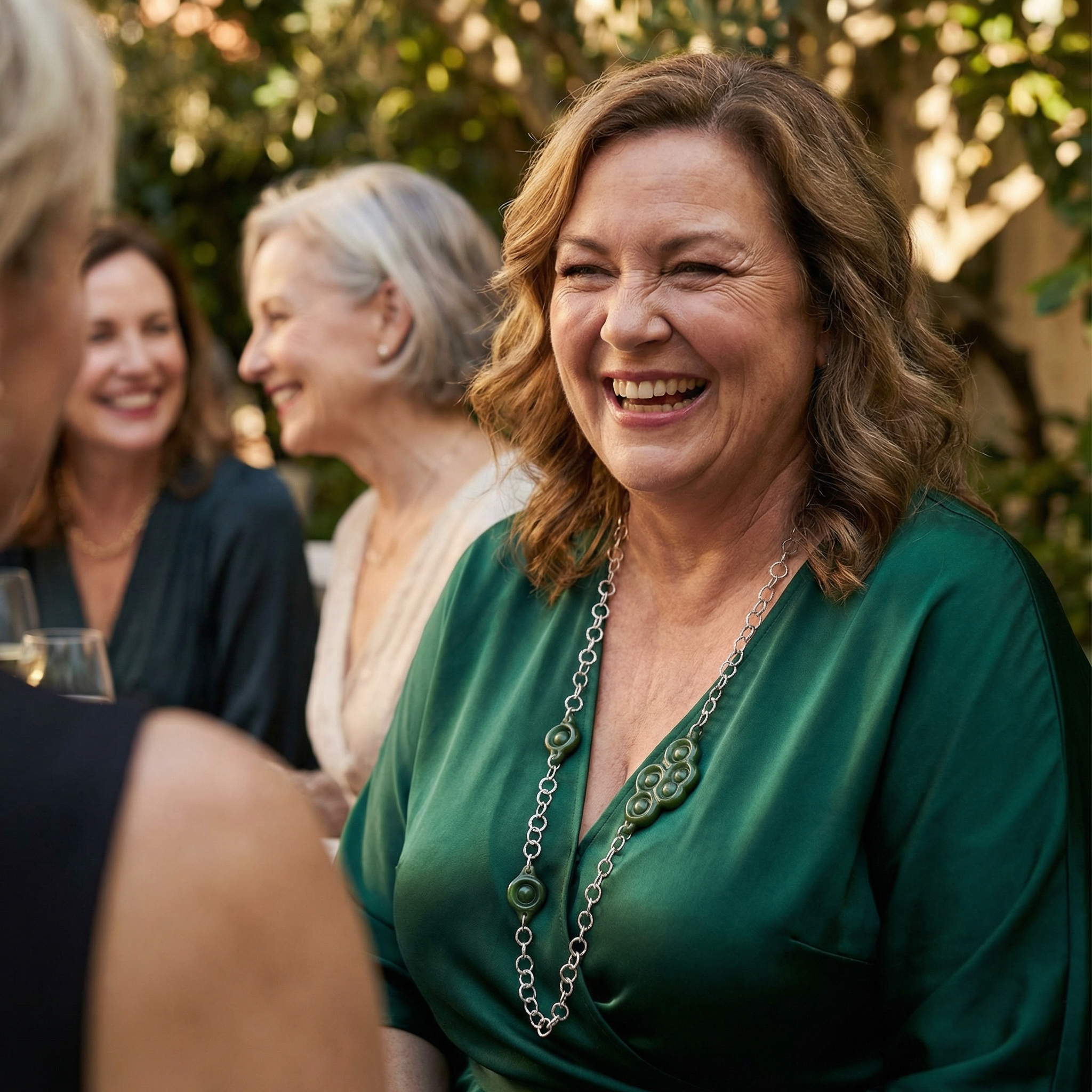 woman wearing a jade and silver necklace