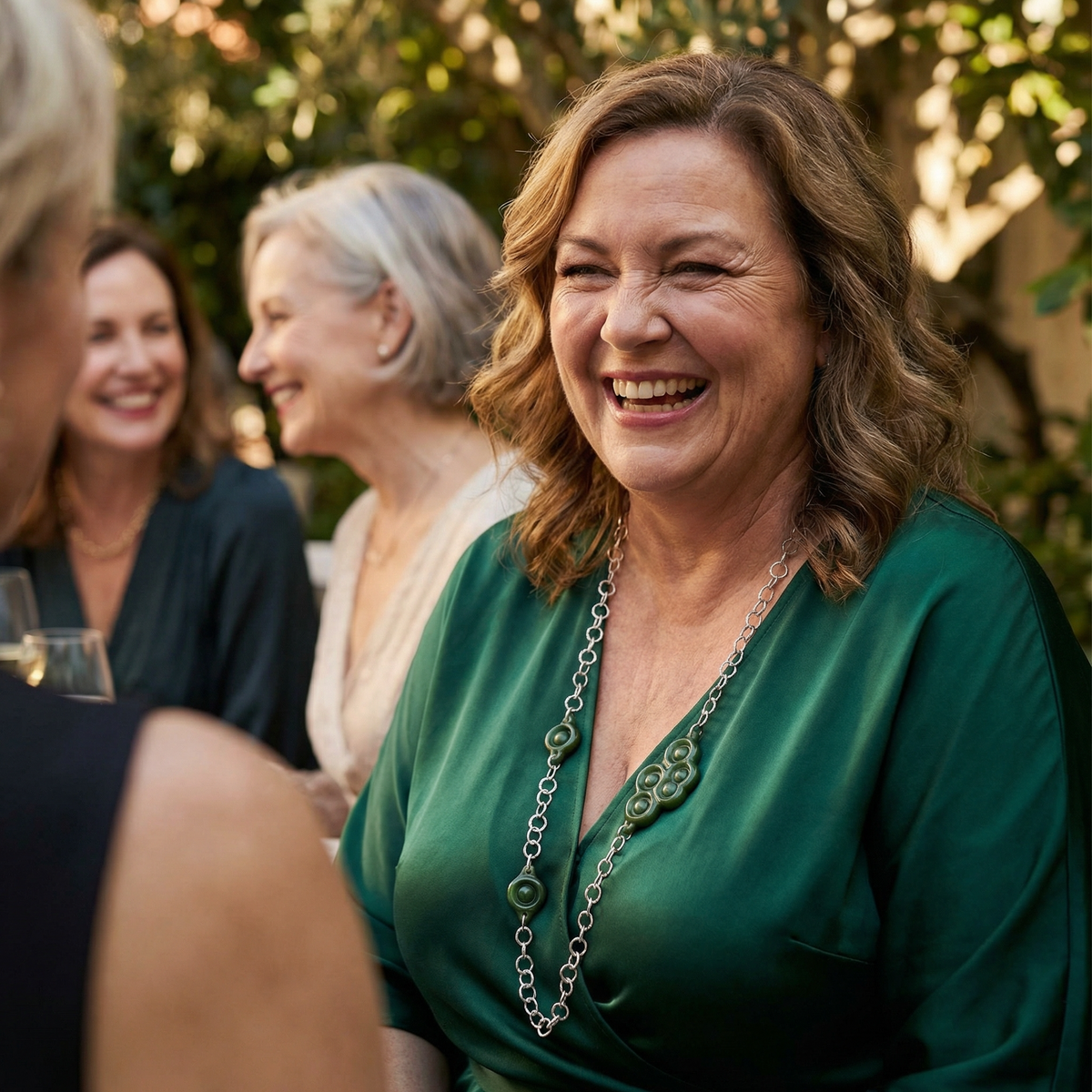 woman wearing a jade and silver necklace