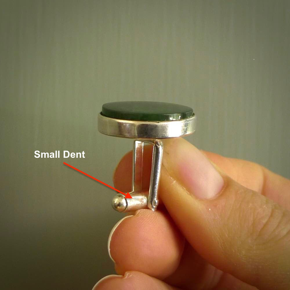 Hand made fashionable cufflinks from New Zealand Jade and sterling silver. Hand crafted here in New Zealand. Hand made art to wear from New Zealand Jade and Sterling Silver. A one off pair of classy cufflinks for men. Online shopping made easy.