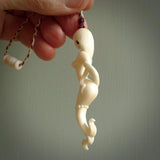 This pendant is a gorgeous and intricately carved mermaid and merman pendant. Carved by renowned bone carver Yuri Terenyi for us, this is a little masterpiece. The craftsmanship displayed in this piece is extraordinary - a collectors item, or a piece to wear and love.