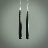 Hand carved Black Jade&nbsp;Earrings. Made by NZ Pacific and for sale online. Exotic, Hand made Jewellery made in New Zealand.