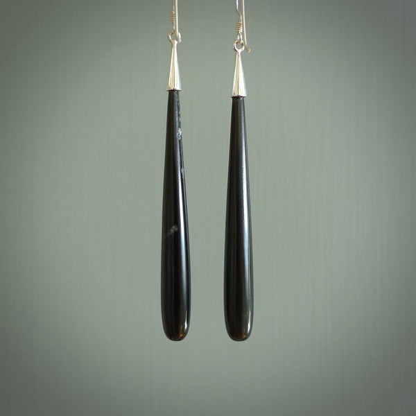 Hand carved Black Jade&nbsp;Earrings. Made by NZ Pacific and for sale online. Exotic, Hand made Jewellery made in New Zealand.