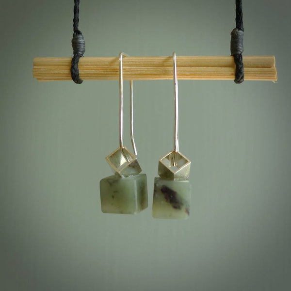 These modern square, cube,  jade drop earrings are beautifully hand made with gorgeous flair and chic design. They are fashionable and perfect for a women with style. Hand carved from a gorgeous piece of New Zealand Marsden jade with sterling silver hooks - they are elegant and beautiful.