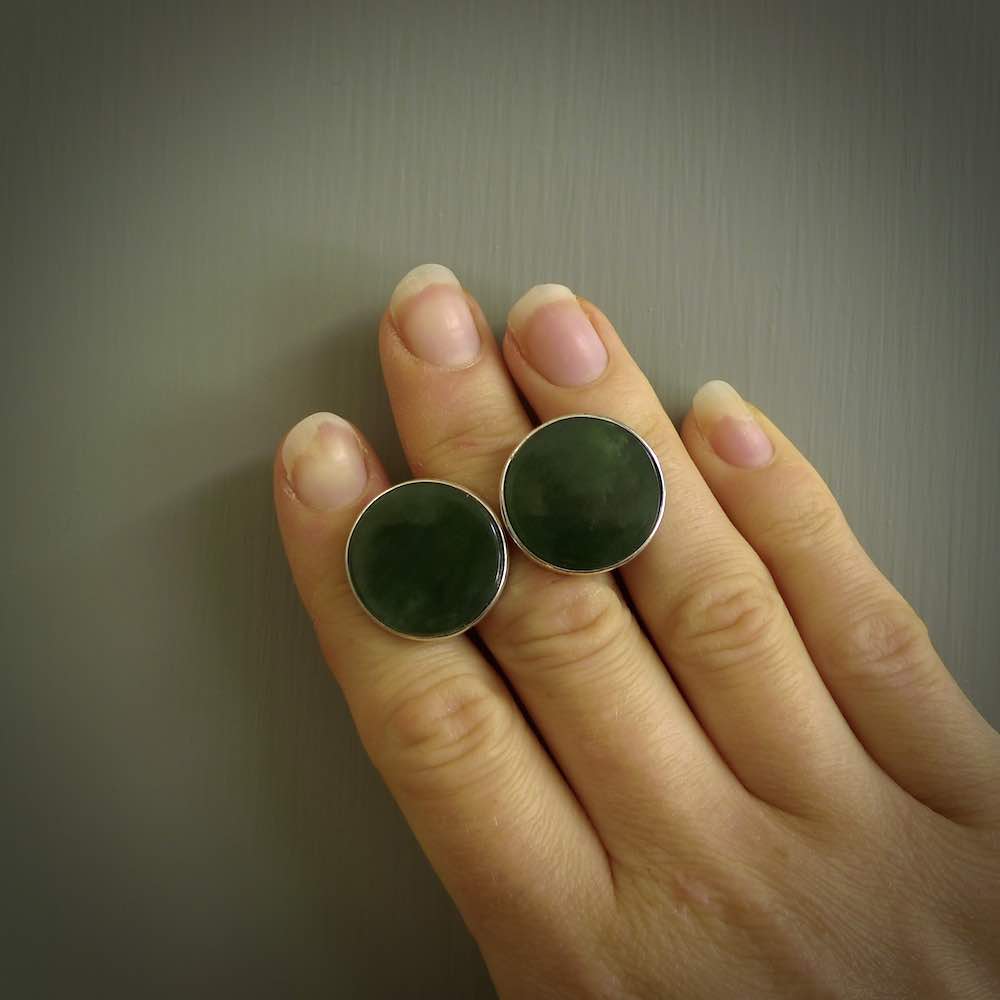 Hand made fashionable cufflinks from New Zealand Jade and sterling silver. Hand crafted here in New Zealand. Hand made art to wear from New Zealand Jade and Sterling Silver. A one off pair of classy cufflinks for men. Online shopping made easy.