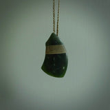 New Zealand jade drop pendant. Hand carved in New Zealand by Darren Hill, jade artist, for NZ Pacific. Hand made Jade contemporary drop necklace. Delivered to you with Express Courier on an adjustable khaki cord.