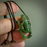 Hand carved frog pendant. Carved in nephrite jade by NZ Pacific. Real jade necklaces and pendants for sale online.