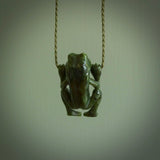 Hand carved frog pendant. Carved in nephrite jade by NZ Pacific. Real jade necklaces and pendants for sale online.