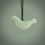 This pendant is a hand carved contemporary dove bird pendant. Carved in jadeite stone. It is a finely shaped piece with gentle and soft lines and is a great representation of the peace that doves traditionally represent. We ship these worldwide with DHL express courier. A fantastic and meaningful gift.