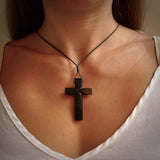 Hand carved black jade cross. Religious symbol pendant. Christian cross pendant for sale online.