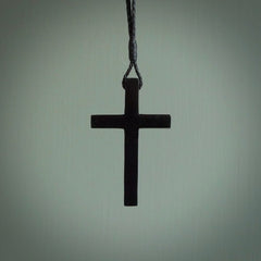 Black jade christian cross pendant. Hand carved in New Zealand.