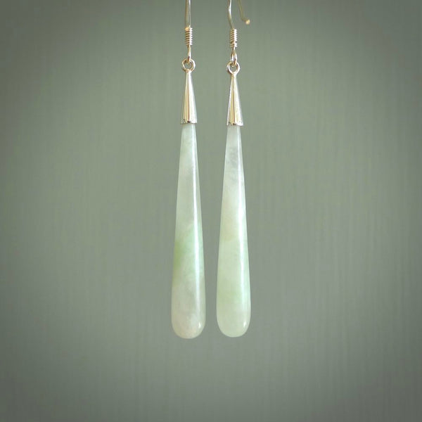Hand carved Jadeite Earrings. Made by NZ Pacific and for sale online. Exotic, Hand made Jewellery made in New Zealand.