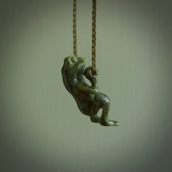 Hand carved frog pendant. Carved in nephrite jade by NZ Pacific. Real jade necklaces and pendants for sale online.