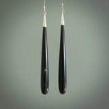 Hand carved Black Jade&nbsp;Earrings. Made by NZ Pacific and for sale online. Exotic, Hand made Jewellery made in New Zealand.
