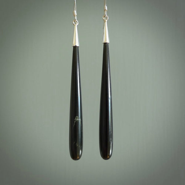 Hand carved Black Jade&nbsp;Earrings. Made by NZ Pacific and for sale online. Exotic, Hand made Jewellery made in New Zealand.