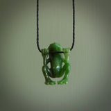 Hand carved frog pendant. Carved in nephrite jade by NZ Pacific. Real jade necklaces and pendants for sale online.