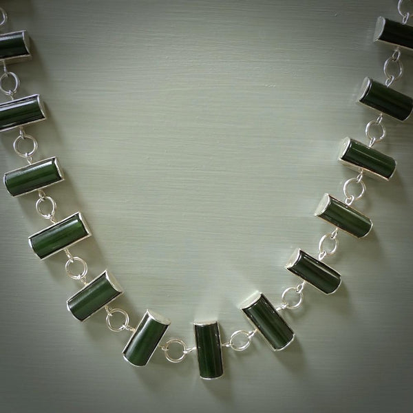 A photo of a sterling silver fashionable chain with New Zealand Jade. This is stylish womens statement piece - hand crafted here in New Zealand.