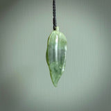 Hand carved New Zealand Jade leaf pendant with adjustable cord. This piece is a stand out work of creativity and skill and we love Raegan Bregmen's creations. Unique, one only, New Zealand made necklace for sale. Free shipping worldwide.