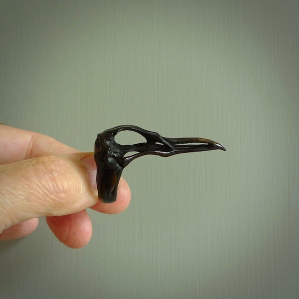 Hand carved buffalo horn bird skull skeleton ring. Back Buffalo horn ring with bird skull skeleton design. Hand made ring, delivered with express courier. Postage is included. One only bone ring.