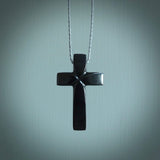 Hand carved black jade cross. Religious symbol pendant. Christian cross pendant for sale online.