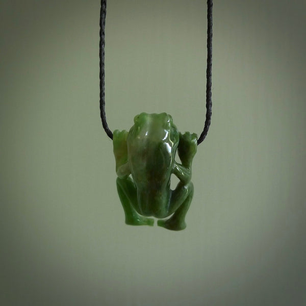 Hand carved frog pendant. Carved in nephrite jade by NZ Pacific. Real jade necklaces and pendants for sale online.