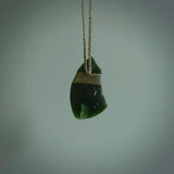 New Zealand jade drop pendant. Hand carved in New Zealand by Darren Hill, jade artist, for NZ Pacific. Hand made Jade contemporary drop necklace. Delivered to you with Express Courier on an adjustable khaki cord.