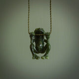 Hand carved frog pendant. Carved in nephrite jade by NZ Pacific. Real jade necklaces and pendants for sale online.