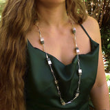 A photo of a sterling silver fashionable chain with New Zealand Jade. This is stylish woman's statement piece - hand crafted here in New Zealand. 