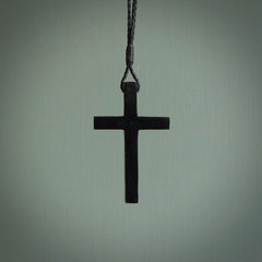 Black jade christian cross pendant. Hand carved in New Zealand.