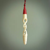 A handcarved masterpiece. A complex large twist pendant carved from bone by Yuri Terenyi for NZ Pacific. This is a true piece of wearable art which is collectible. A one-off masterpiece and quite unique.