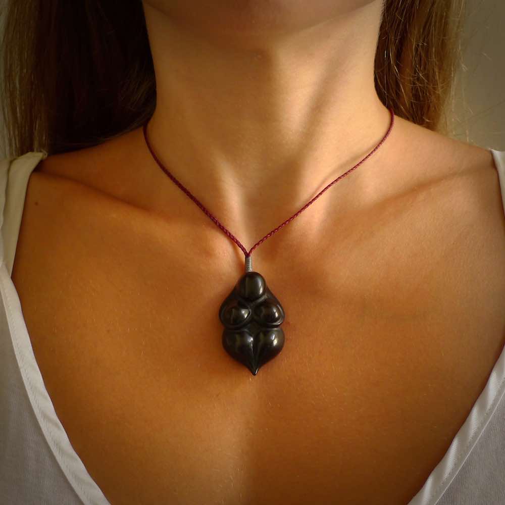 Black jade goddess pendant. Hand carved by NZ Pacific. Jade jewellery for sale online.